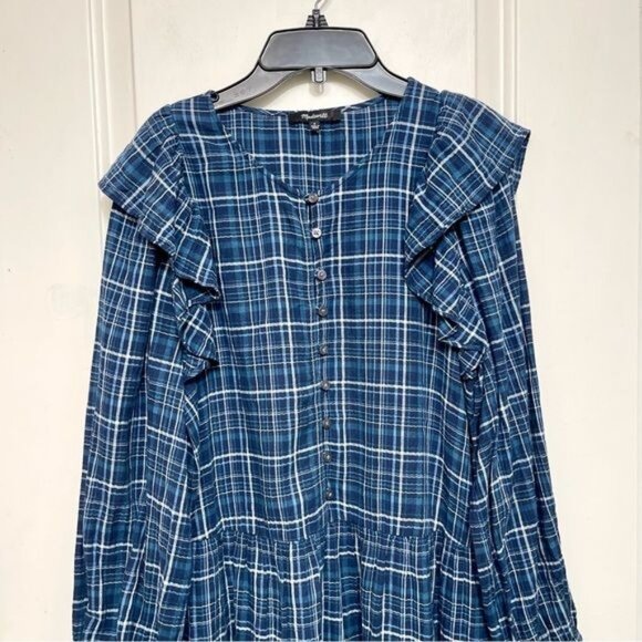 MADEWELL Gauze Ruffle-Trimmed Mini Dress in Deep Indigo Size S - Picture 9 of 13